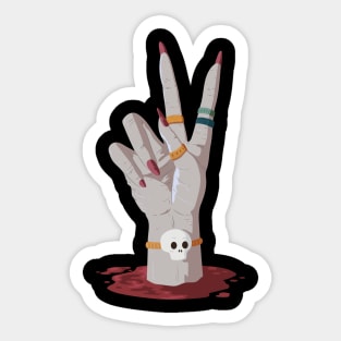 Zombie comes out of the grave in peace Sticker